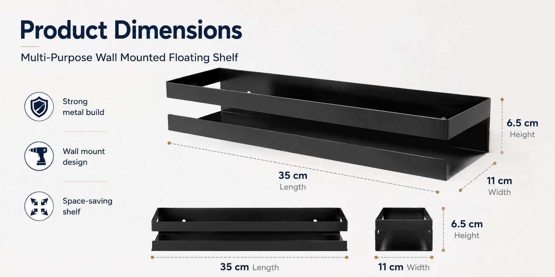 ELV Direct wall mounted floating shelves for bathroom and kitchen