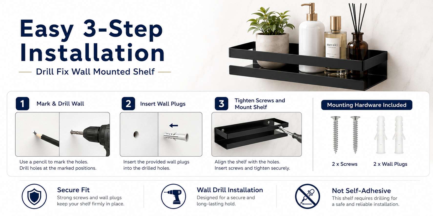 ELV Direct wall mounted floating shelves for bathroom and kitchen