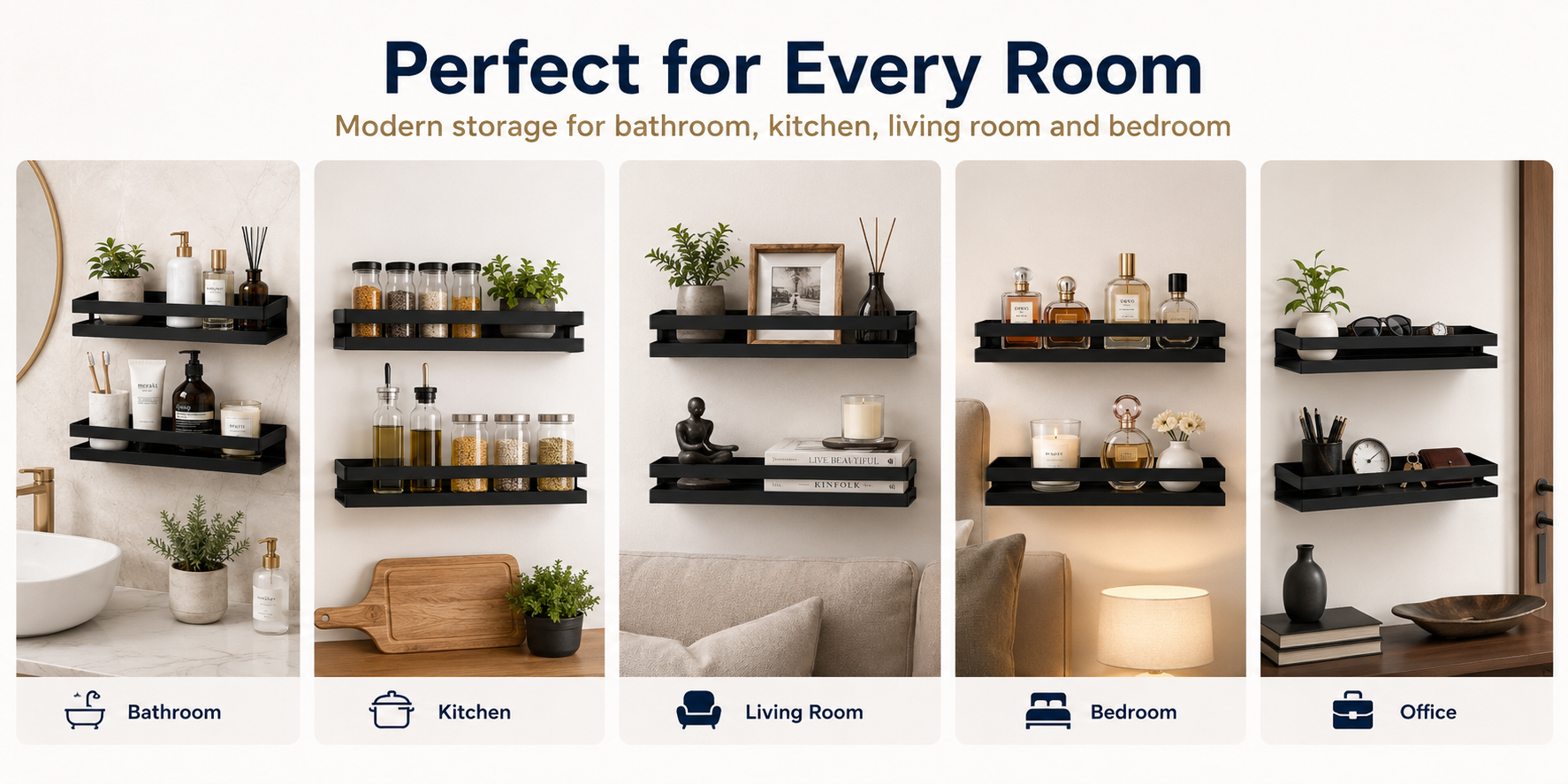 ELV Direct wall mounted floating shelves for bathroom and kitchen