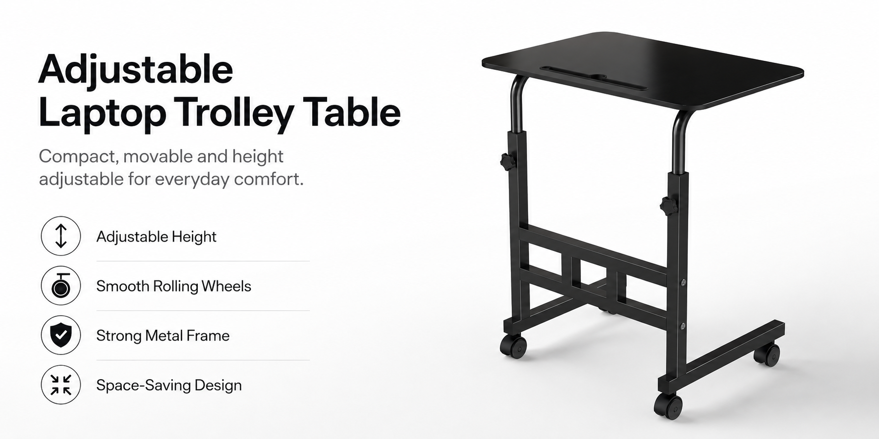 ELV Direct adjustable sofa side table with wheels