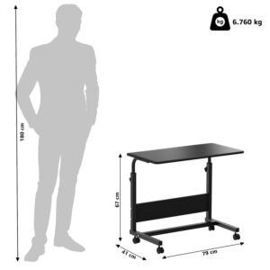 ELV DIRECT Big Trolly Table Black adjustable rolling laptop table with wheels