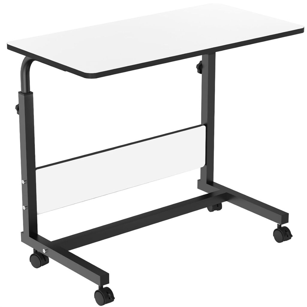 ELV DIRECT Big Trolly Table White adjustable rolling laptop table with wheels and strong steel frame