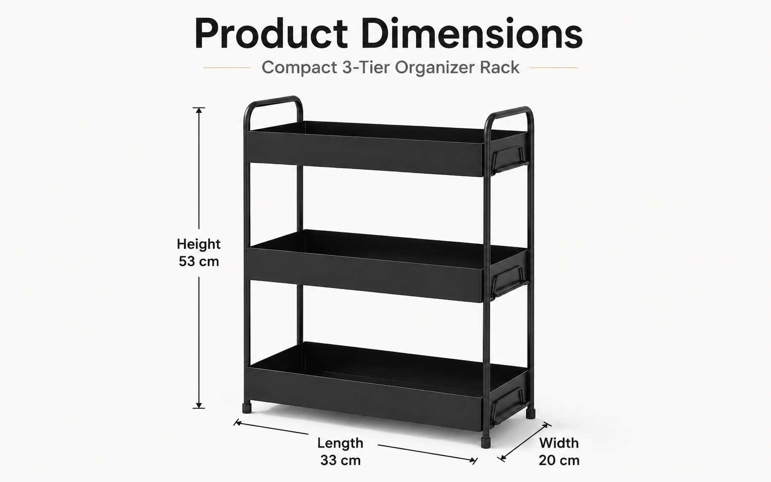Black multipurpose countertop organizer rack 33 x 20 x 53 cm