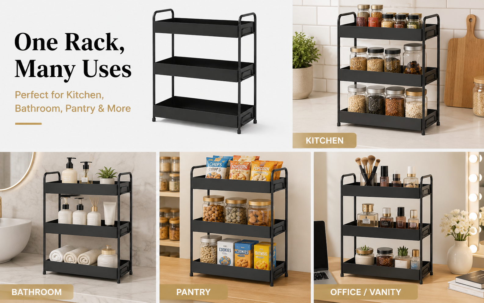 ELV DIRECT black home and kitchen organizer rack
