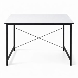 ELV DIRECT Desk Table White with strong black metal frame for study laptop and computer work