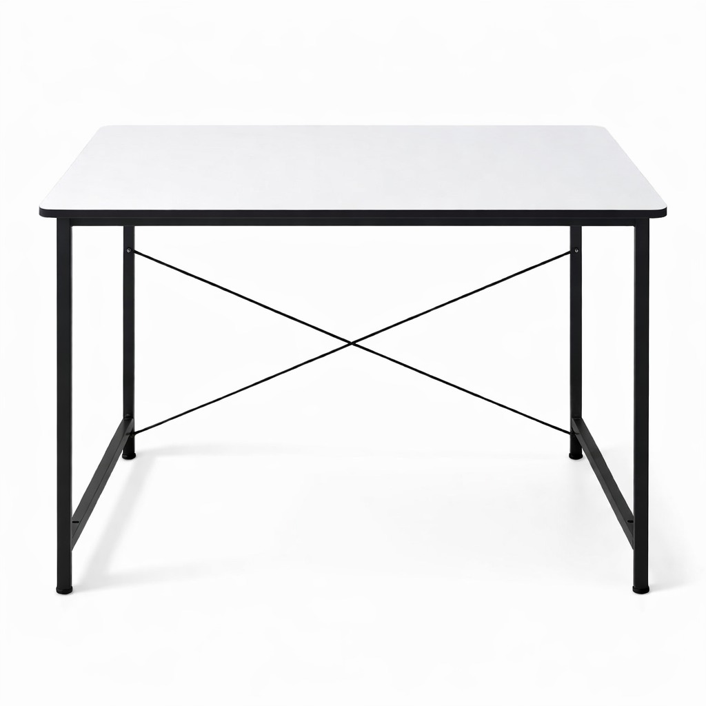 ELV DIRECT Desk Table White with strong black metal frame for study laptop and computer work