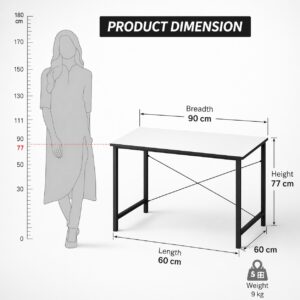 ELV DIRECT Desk Table White dimensions 90 cm width 60 cm depth 77 cm height 9 kg weight