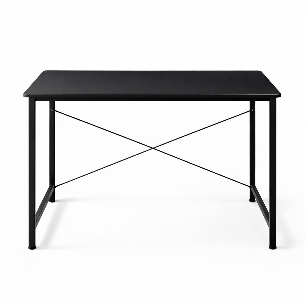 ELV DIRECT Desk Table Black with strong metal frame for study laptop and computer work