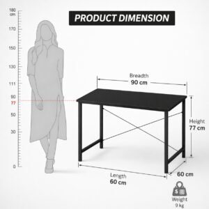 ELV DIRECT Desk Table Black dimensions 90 cm width 60 cm depth 77 cm height 9 kg weight