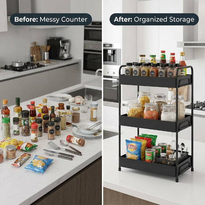 ELV DIRECT black home and kitchen organizer rack