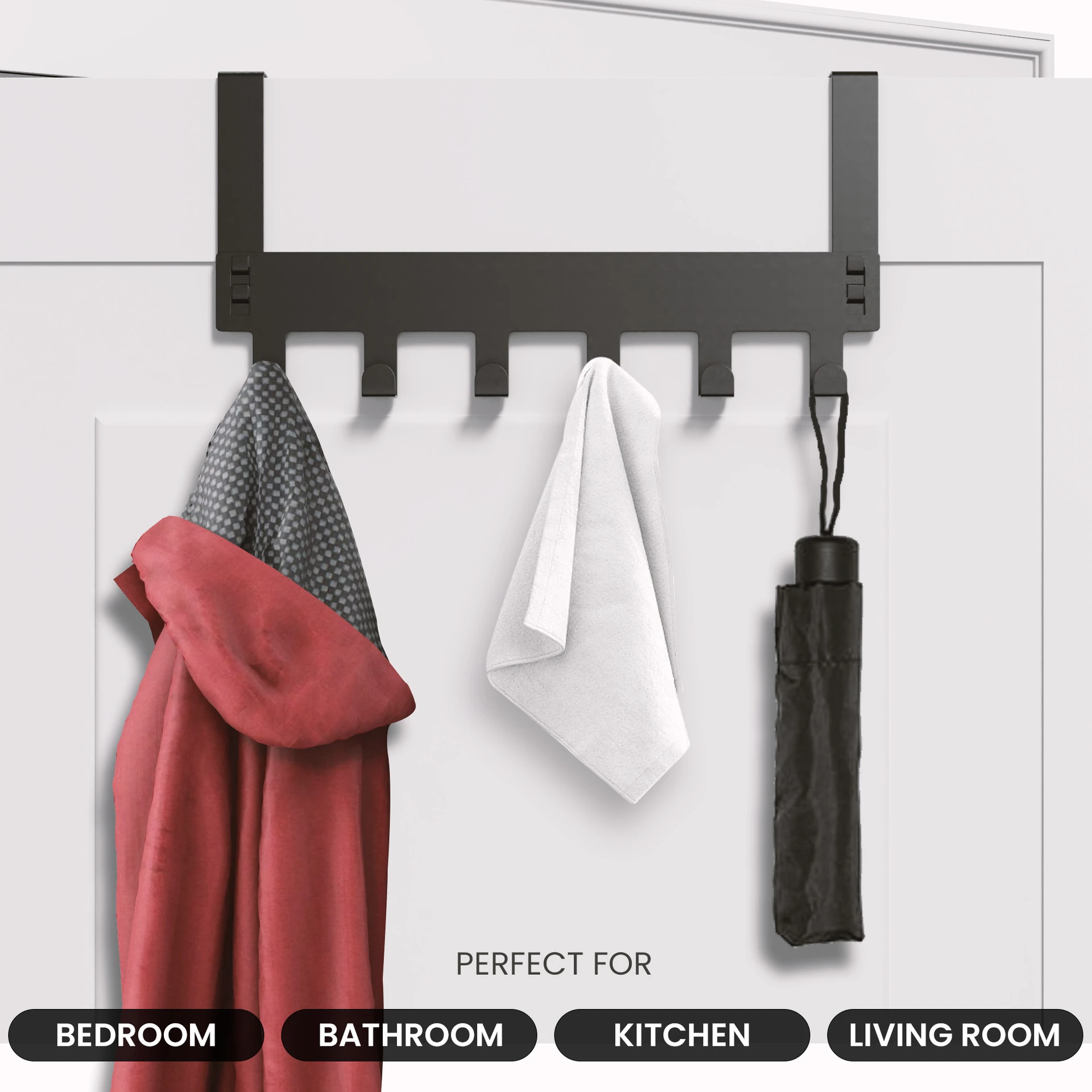 ELV DIRECT Over Door Hanger Hook Rack Black 6 Hook and 7 Hook