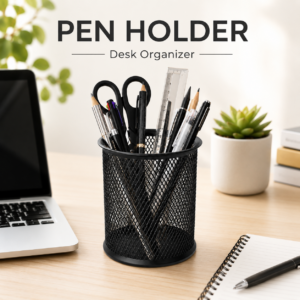 Metal Mesh Pen Holder Black ELV DIRECT Desk Organizer