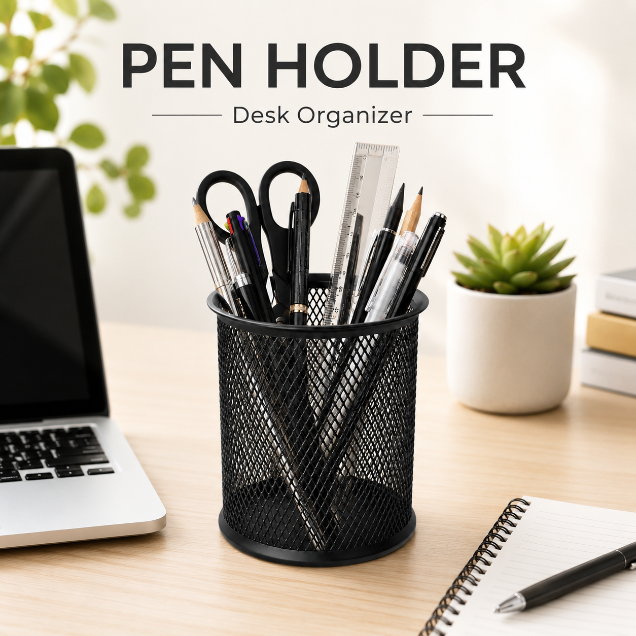 Metal Mesh Pen Holder Black ELV DIRECT Desk Organizer
