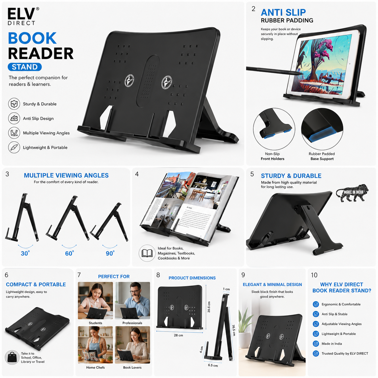 ChatGPT Image Jun 18, 2026, 09_33_05 AM ELV Direct black plastic adjustable foldable book stand holder for reading