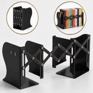 ELV Direct adjustable metal bookend with removable pen holder expandable desk organizer