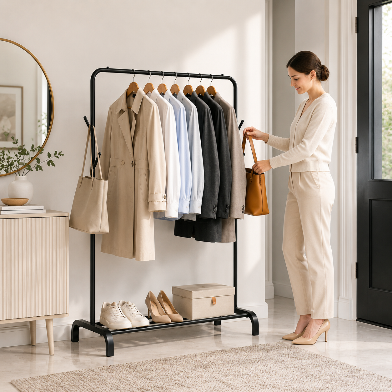 Metal Garment Rack with Bottom Shelf for Shoes and Clothes