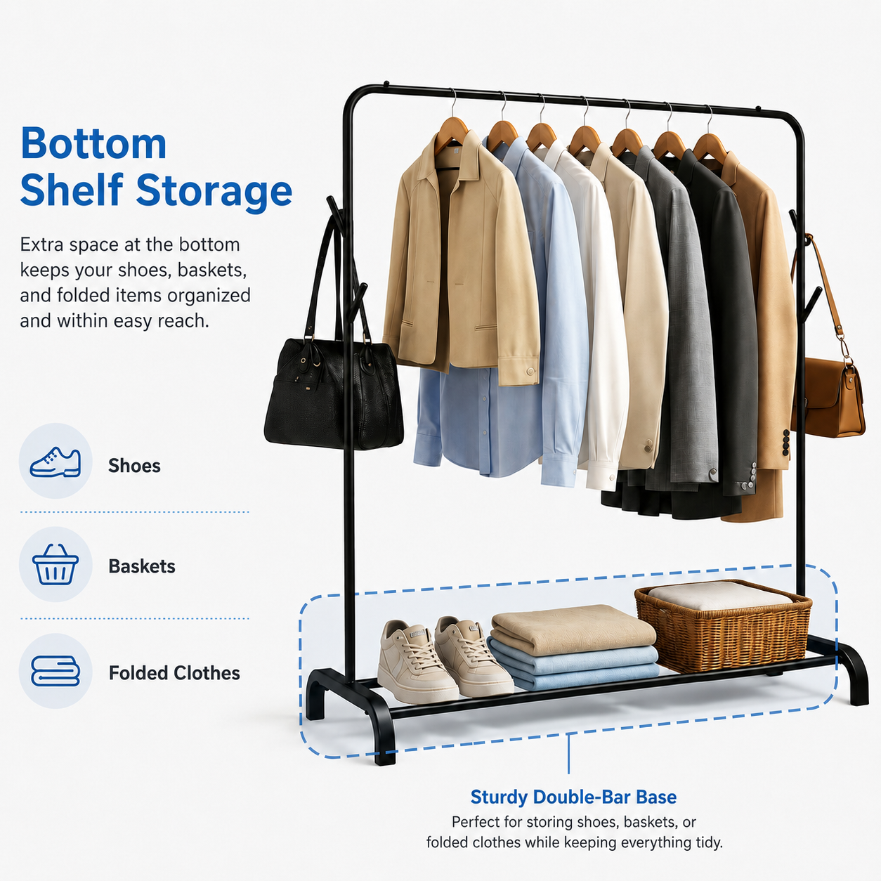 Single Cloth Hanger Stand Black ELV DIRECT