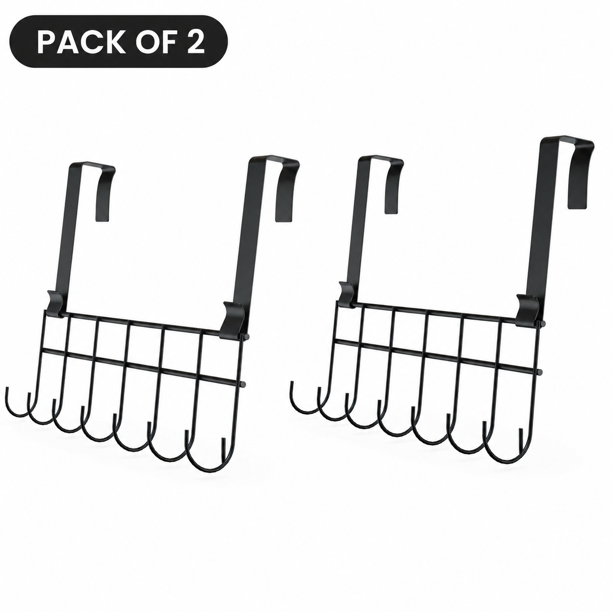 ELV DIRECT Over Door Hook Rack Black Pack of 2 Metal Hanging Organizer