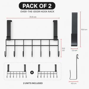 Over Door Hook Rack Black for Clothes Towels and Bags