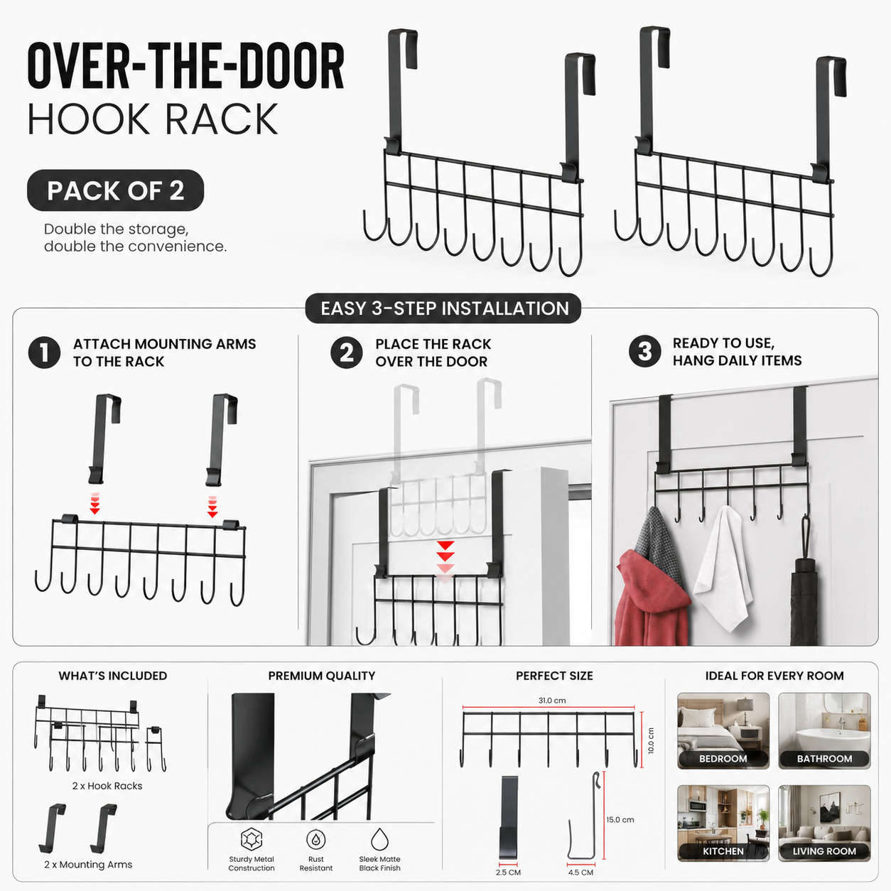 Black Door Hanging Organizer for Bedroom Bathroom and Kitchen