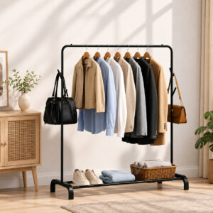 ELV DIRECT Cloth Hanger Stand Black Single and Double Garment Rack